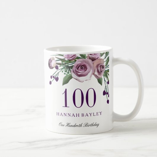 Mug Cadeau de 100e anniversaire Rose Violette Prune (Droite)
