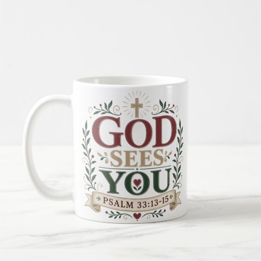 Mug Cadeau de baptême Dieu vous voit (Gauche)