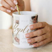 Mug Cadeau de baptême en collage photo calligraphié or