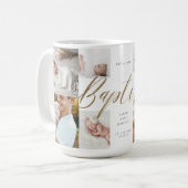 Mug Cadeau de baptême en collage photo calligraphié or (Devant gauche)