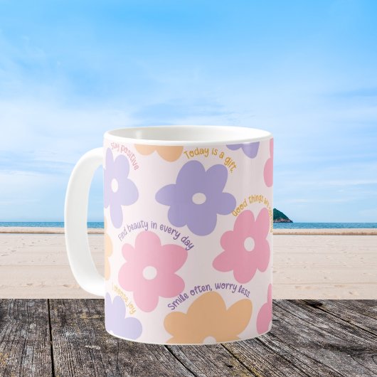 Mug Cadeau de citation florale groovy, rétro de prise