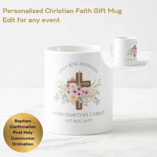 Mug Cadeau de CONFIRMATION Adulte - Croix Florale Pers