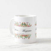 Mug Cadeau de date de mariage floral pêche (Devant gauche)