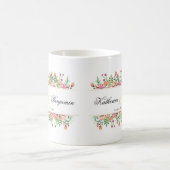 Mug Cadeau de date de mariage floral pêche (Centre)