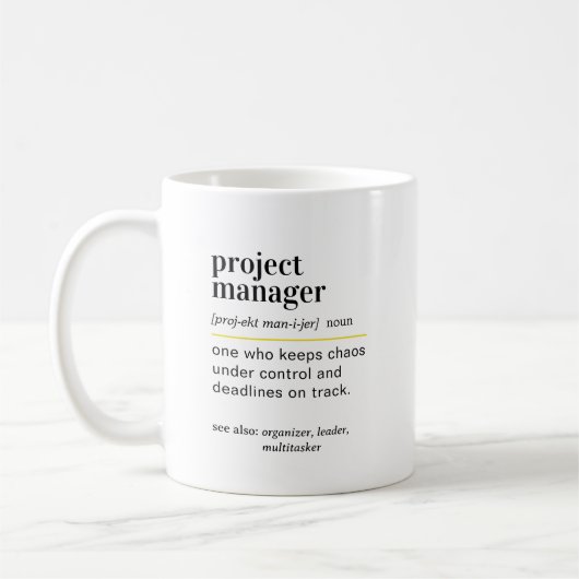 Mug Cadeau de définition d'un chef de projet drôle (Gauche)