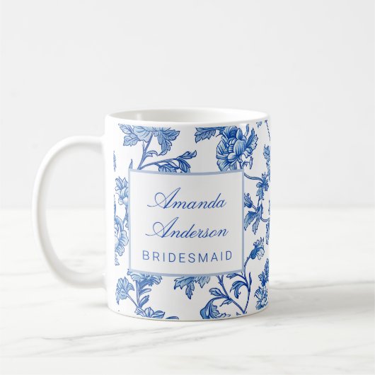 Mug Cadeau de demoiselle d'honneur en chinoiserie bleu (Gauche)