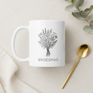 Mug Cadeau de Demoiselle d'Honneur Floral Noir et Blan
