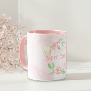 Mug Cadeau de fête des mères floral rose aquarelle rom