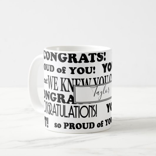 Mug Cadeau de graduation blanc et noir (Devant gauche)