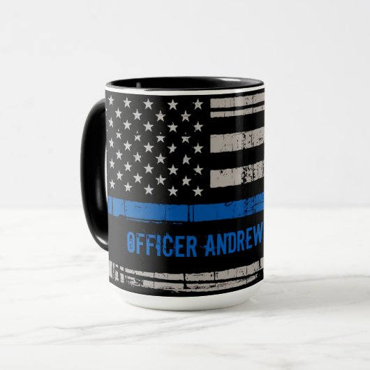Mug Cadeau de la Ligne Bleue Mince - Police Enforcemen (Devant gauche)