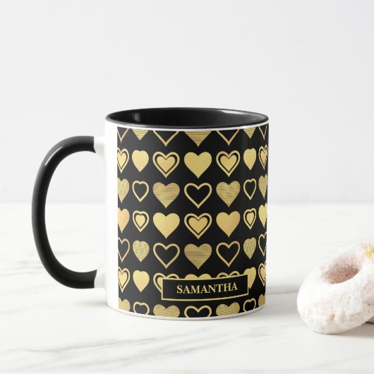 Mug Cadeau de la Saint-Valentin avec cœurs accentués d (Avec donut)