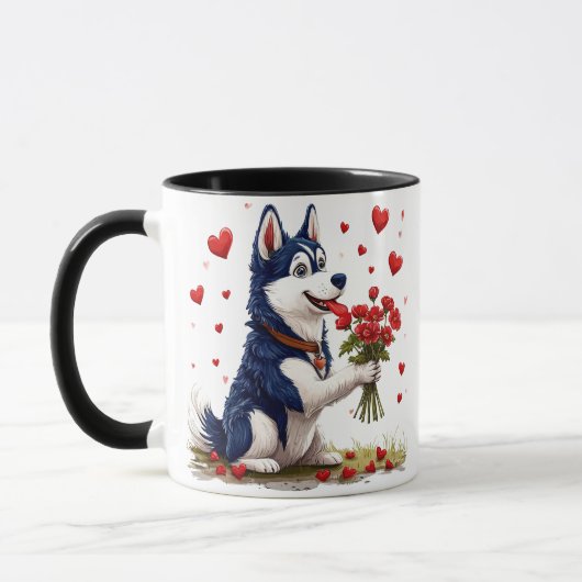 Mug 💘 Cadeau de la Saint-Valentin Chien Husky Mignon (Gauche)