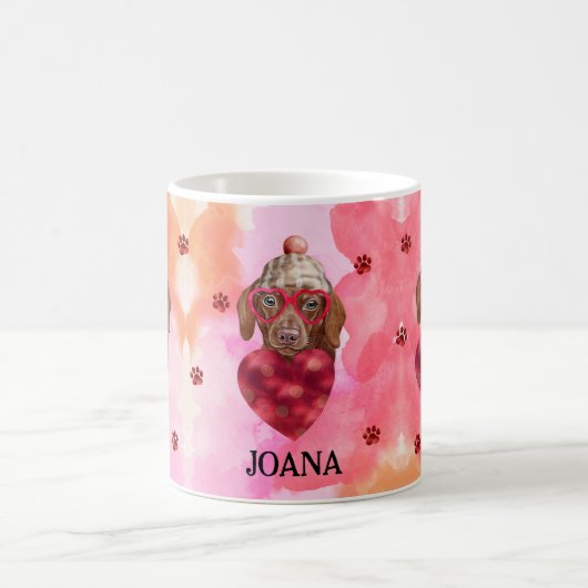 Mug Cadeau de la Saint-Valentin Chien Teckel Brun Rose (Centre)