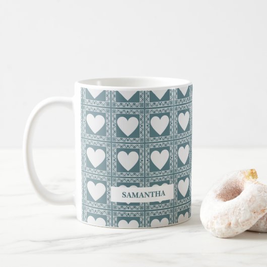 Mug Cadeau de la Saint-Valentin Cœurs Géométriques Tea (Avec donut)