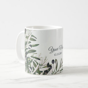 Mug Cadeau de mariage élégant aux feuilles vertes et o