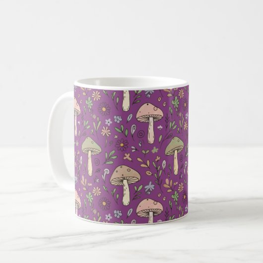 Mug Cadeau de motif sans couture de champignons violet (Devant gauche)