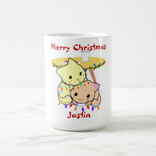 Mug Cadeau de Noël de chat, nom personnalisé
