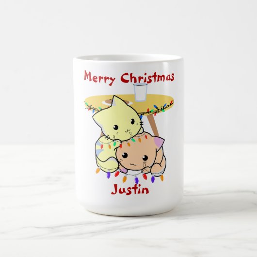 Mug Cadeau de Noël de chat, nom personnalisé (Centre)