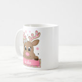 Mug Cadeau de Noël de renne de Noël rose personnalisé (Devant gauche)