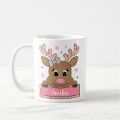 Mug Cadeau de Noël de renne de Noël rose personnalisé (Gauche)