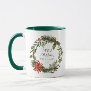 Mug Cadeau de Noël familial à l'aquarelle florale
