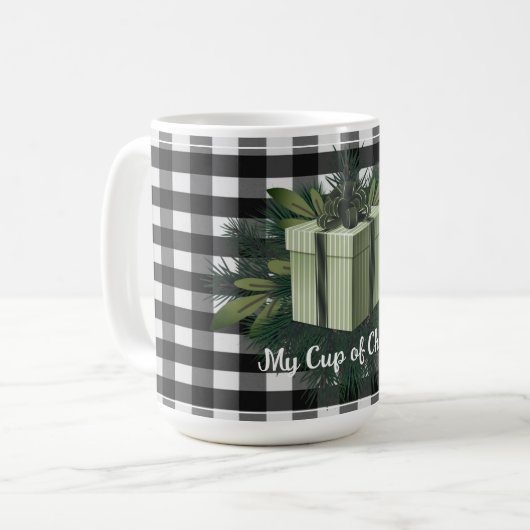 Mug Cadeau de Noël Plaid Buffalo | Vert (Devant gauche)