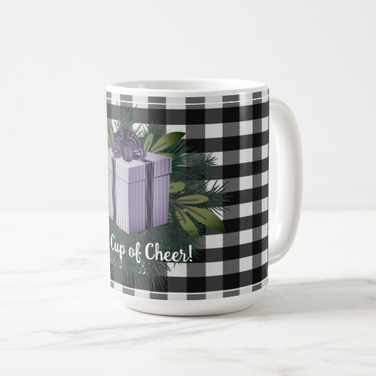 Mug Cadeau de Noël Plaid Buffalo | Violet (Devant droit)