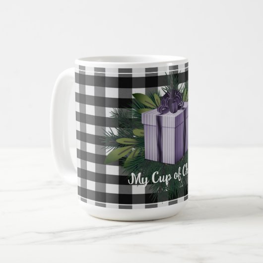 Mug Cadeau de Noël Plaid Buffalo | Violet (Devant gauche)