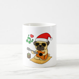 Mug Cadeau de Noël Pug Mignon Jouant de la Guitare