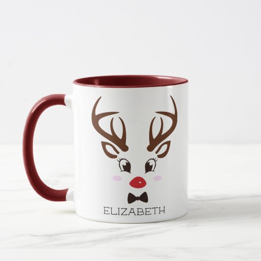 Mug Cadeau de Noël Reindeer personnalisé visage Maroon (Gauche)