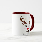 Mug Cadeau de Noël Reindeer personnalisé visage Maroon (Devant droit)