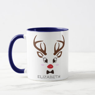 Mug Cadeau de Noël Reinder personnalisé visage bleu