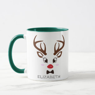 Mug Cadeau de Noël Reinder personnalisé visage vert