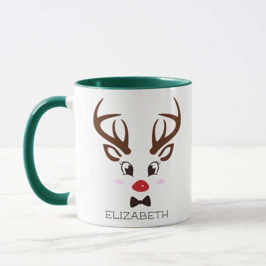 Mug Cadeau de Noël Reinder personnalisé visage vert (Gauche)