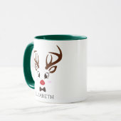 Mug Cadeau de Noël Reinder personnalisé visage vert (Devant gauche)