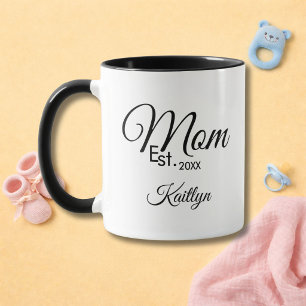 Mug Cadeau de nouvelle maman établie Maman Nom de scri