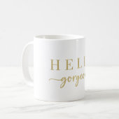 Mug Cadeau de script doré moderne Bonjour Magnifique (Devant gauche)