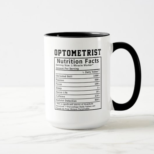 Mug Cadeau drôle de faits nutritionnels d'optométriste (Droite)
