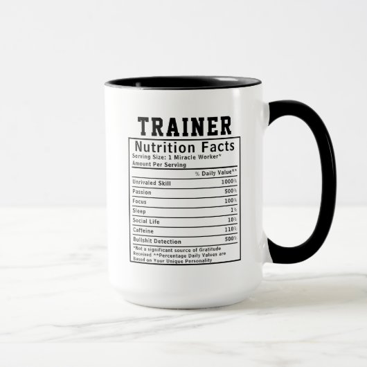 Mug Cadeau drôle de faits nutritionnels pour entraîneu (Droite)
