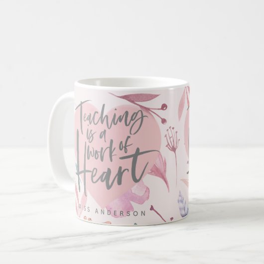 Mug Cadeau enseignant aquarelle coeur (Devant gauche)