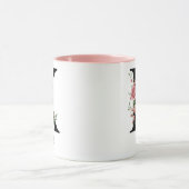 Mug Cadeau Fleur Anniversaire Rose, Monogramme Nom Ini (Centre)