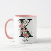 Mug Cadeau Fleur Anniversaire Rose, Monogramme Nom Ini (Gauche)