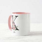 Mug Cadeau Fleur Anniversaire Rose, Monogramme Nom Ini (Devant gauche)