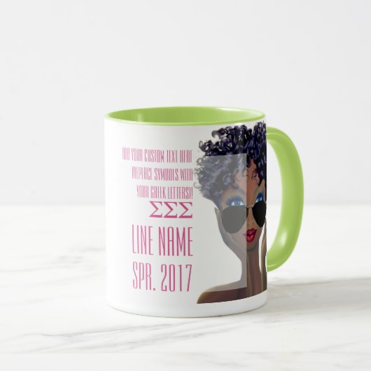 Mug Cadeau grec fait sur commande rose et vert de (Devant droit)