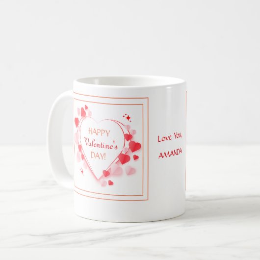 Mug Cadeau Heureuse Sainte-Valentin aux Coeurs rouges  (Devant gauche)