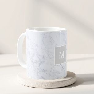 Mug Cadeau initial personnalisé en marbre gris moderne