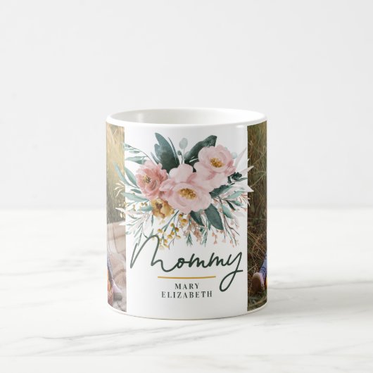 Mug Cadeau maman 2 photo rose girly aquarelle florale (Centre)