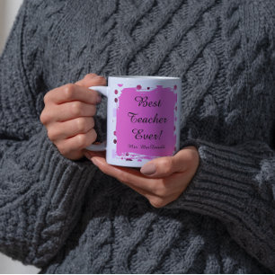 Mug Cadeau meilleur professeur jamais à pois roses