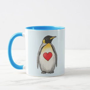 Mug Cadeau mignon, Manchot royal avec cœur, Texte pers
