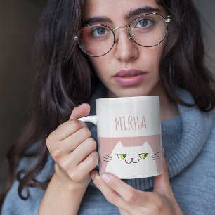 Mug Cadeau Minimal Rose Mignon Nom de Chat Kawaii